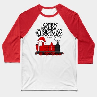 Happy Christmas Santa Hat Steam Train Rail Enthusiasts Baseball T-Shirt